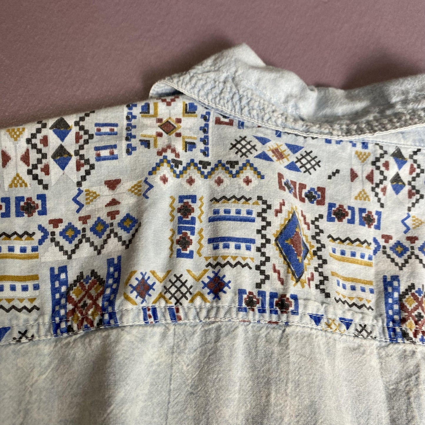 Style & Smile Shirt Womens Small Blue Short Sleeve Tie Front Southwestern Top