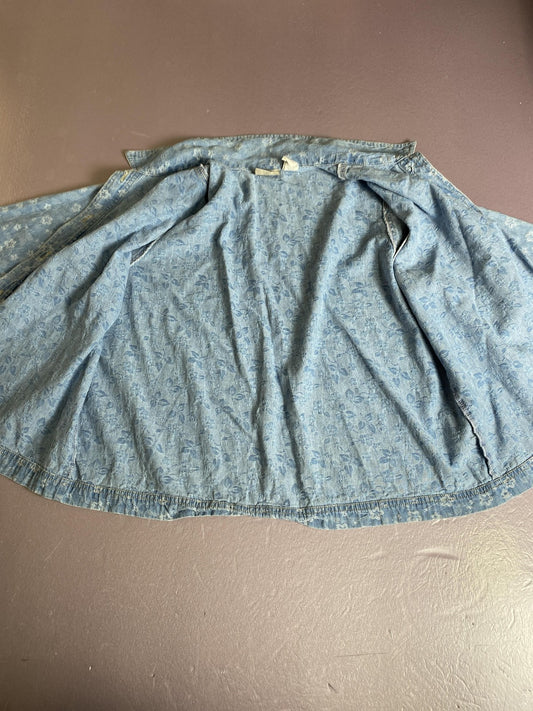 Unknown Brand Denim Shirt Womens XL Blue Floral Button Front Long Sleeve Casual