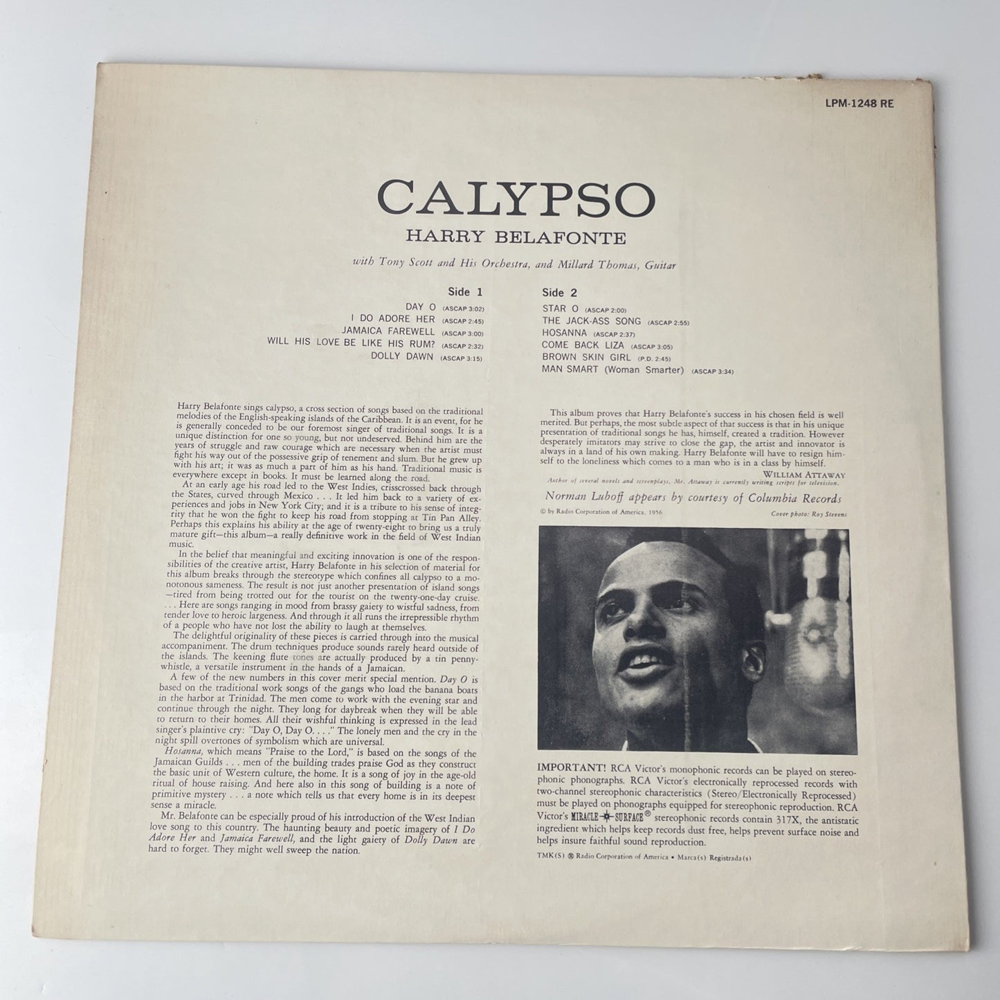 Harry Belafonte Calypso 1956 RCA Victor LPM-1248 Mono Vinyl is VG