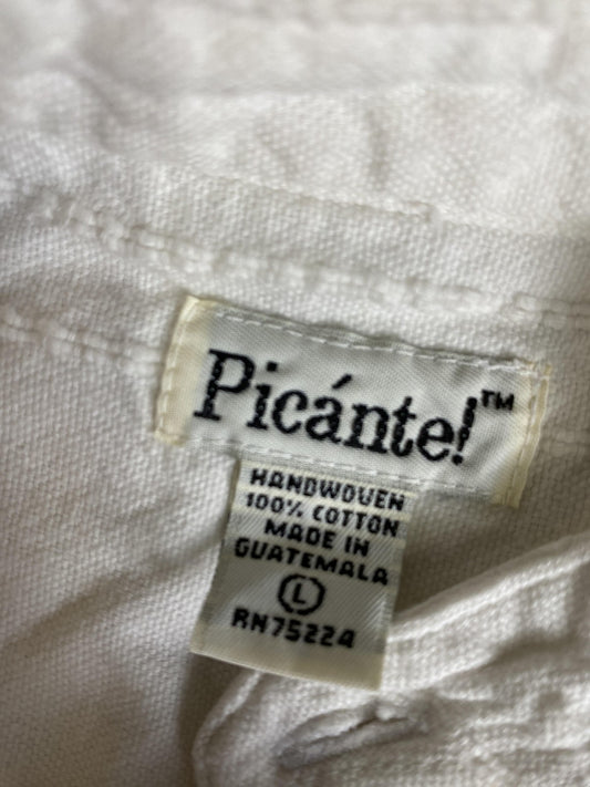 Picánte! Shirt Mens Large White Handwoven Band Collar Button Up Long Sleeve