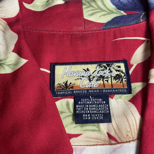 Havana Jacks Cafe Shirt Womens Large Red Sleeveless Floral Rayon Button Up Top