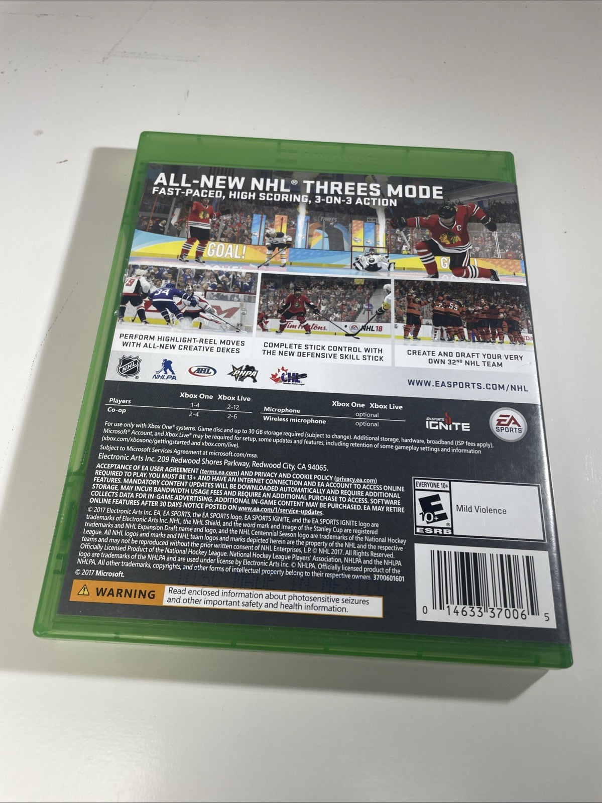 NHL 18 - Microsoft Xbox One - Complete In Box CIB 2018 Hockey Game Official