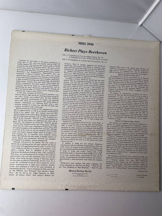 Vintage Richter Beethoven Vinyl LP MHS 3946 Classical Piano Variations Op 34 35