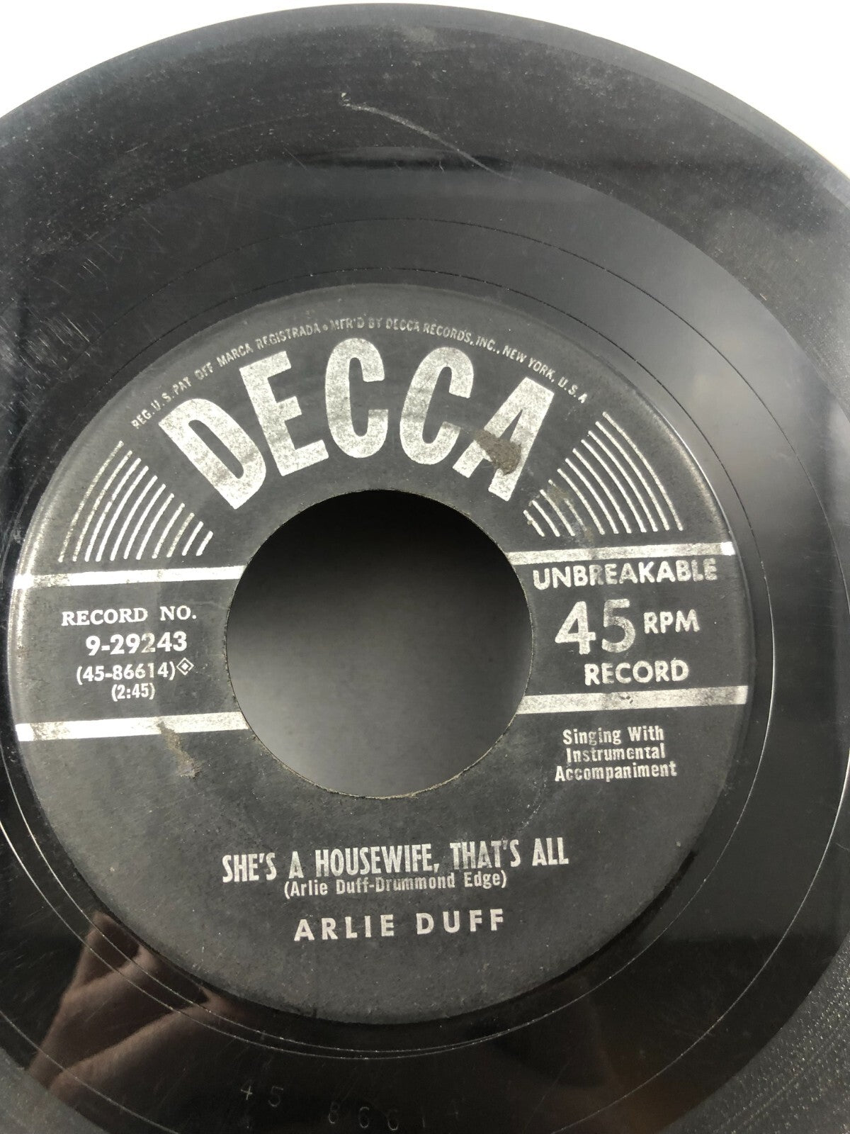 '54 Hillbilly Bopper 45 ARLIE DUFF Courtin' In The Rain DECCA G