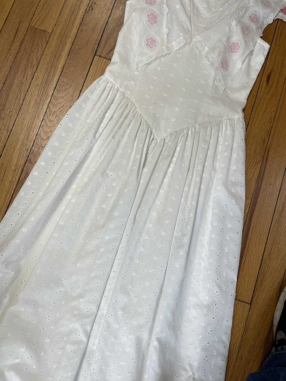 Vintage Gunne Sax Jessica McClintock Dress Womens 7/8 White Eyelet Lace USA