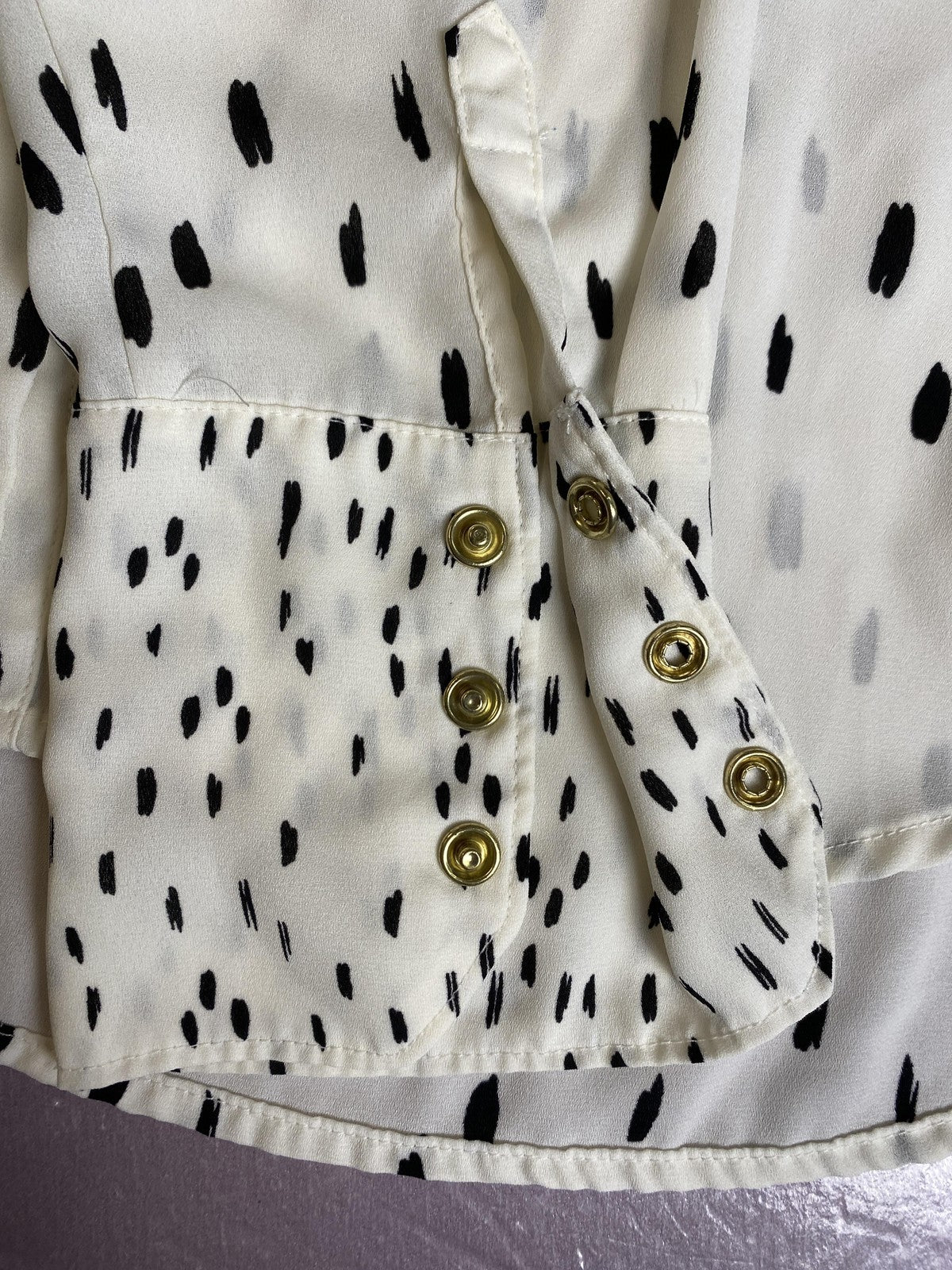 Worthington Shirt Womens Large White Black Polka Dot Button Front Long Sleeve
