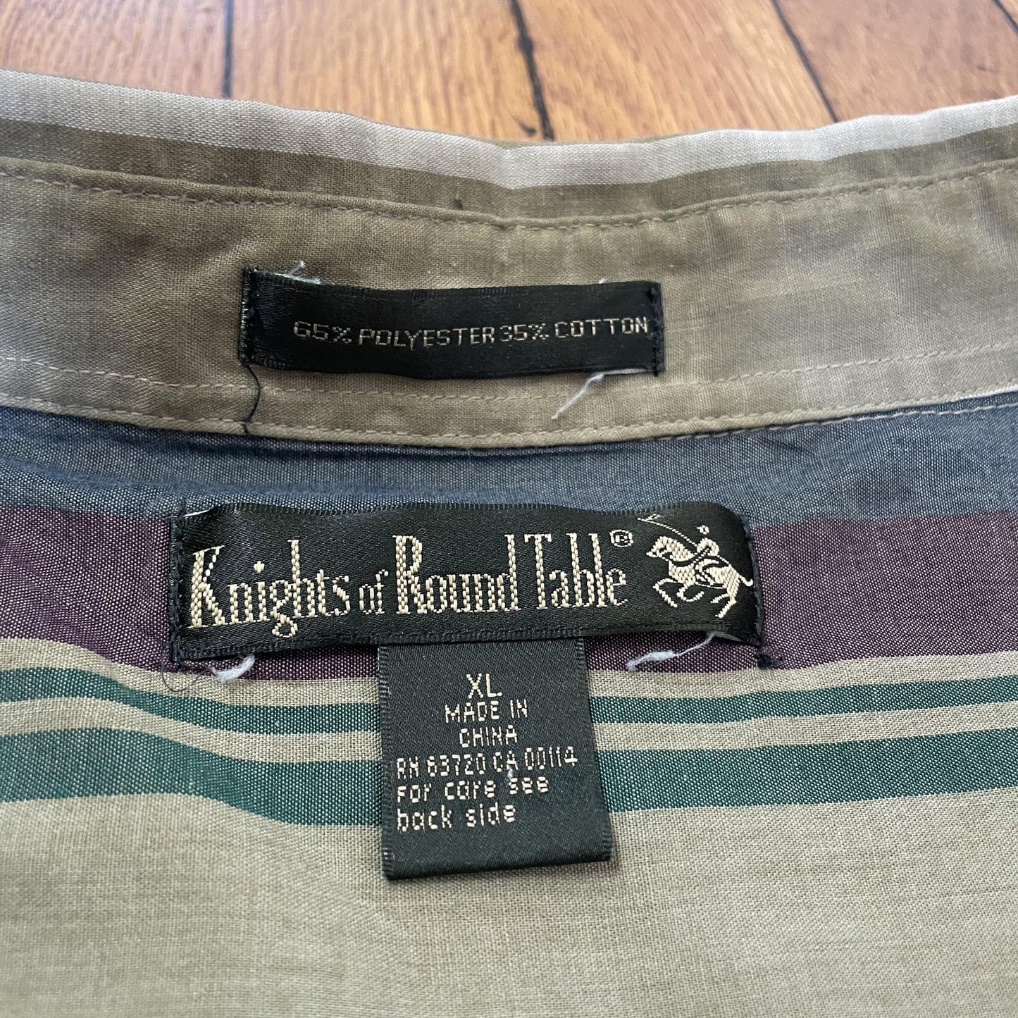 Knights of Round Table Shirt Mens XL Green Purple Striped Button Up Long Sleeve