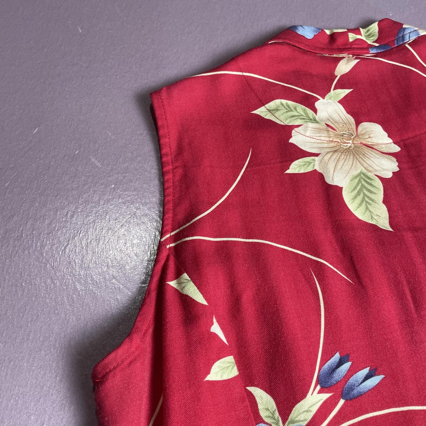 Havana Jacks Cafe Shirt Womens Large Red Sleeveless Floral Rayon Button Up Top