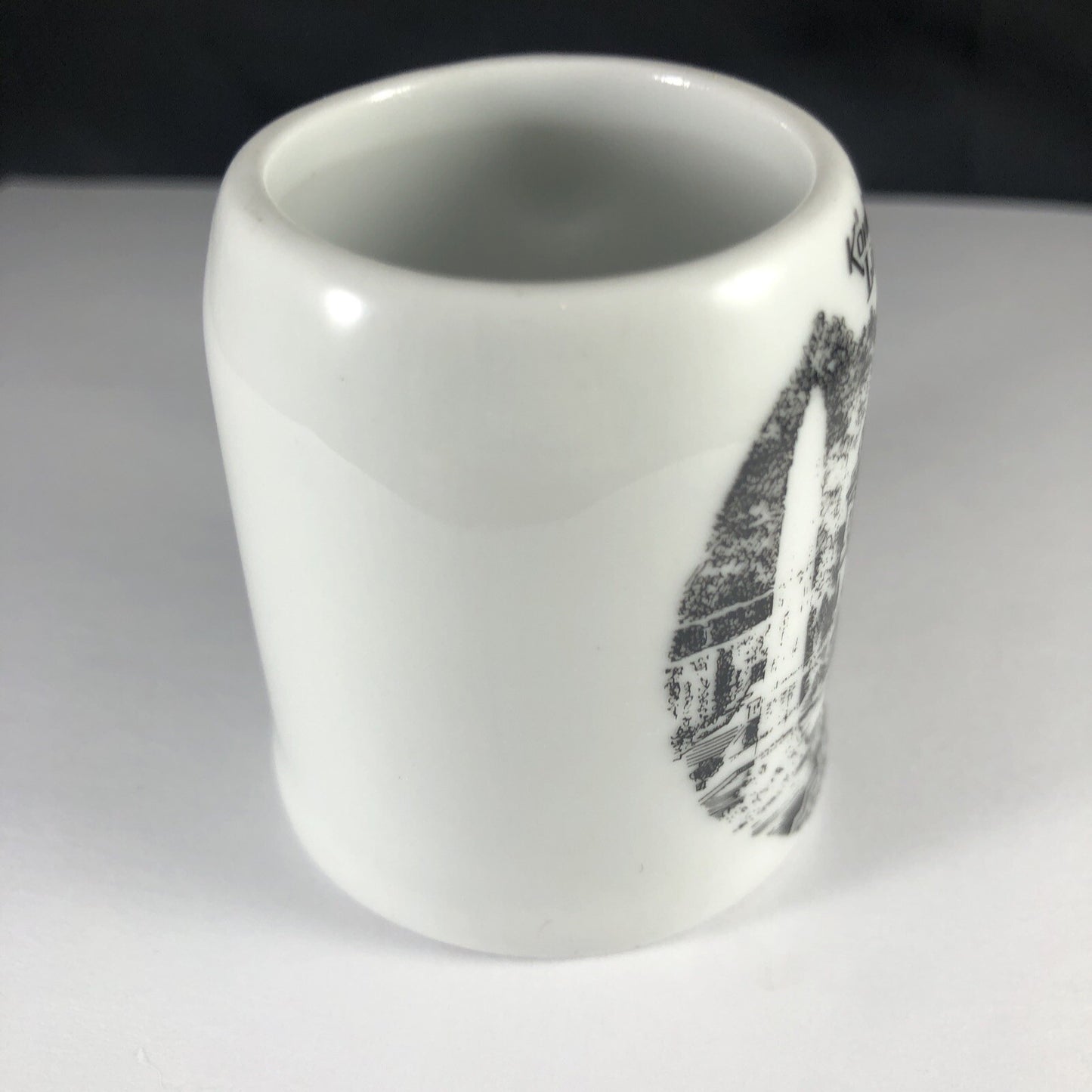 Linderhofz Porcelain Souvenir CERAMIC BEER STEIN GERMANY Shot Glass Konigschlob