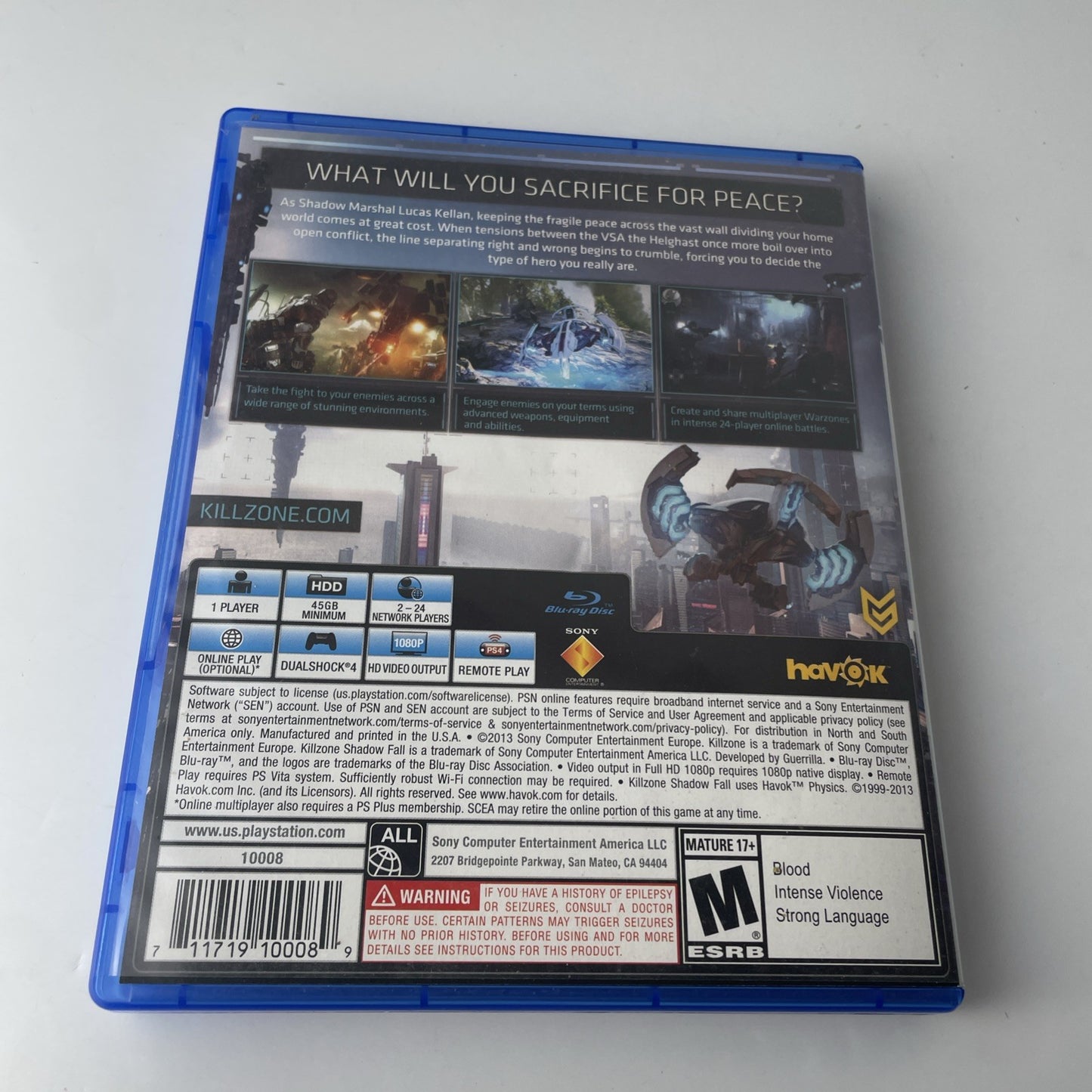 Killzone: Shadow Fall (Sony PlayStation 4, 2013) Shooter Very Good Condition Ps4