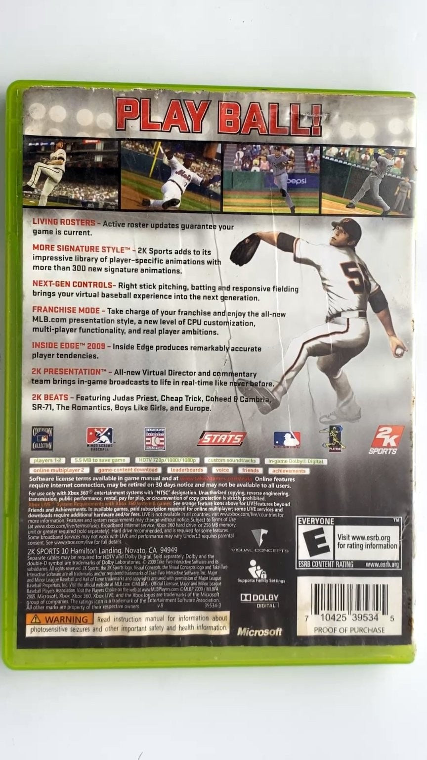 2K Sports Major League Baseball 2K9 Xbox 360 Video Game Multiplayer