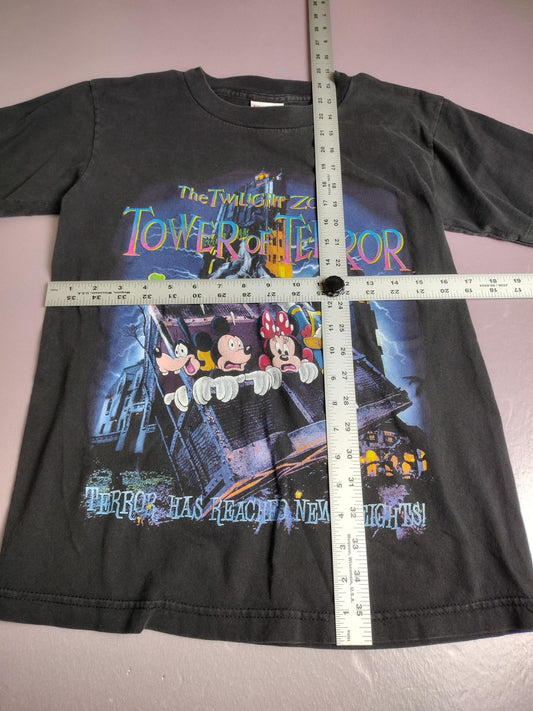 Vintage Disney Tower Of Terror Shirt Youth Small Black Mickey Minnie Graphic 90s