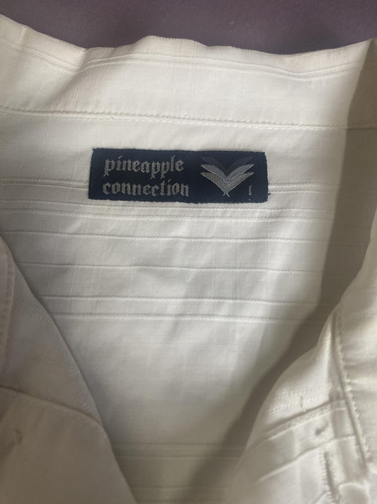Pineapple Connection Shirt Mens Large White Striped Button Front Short Sleeve