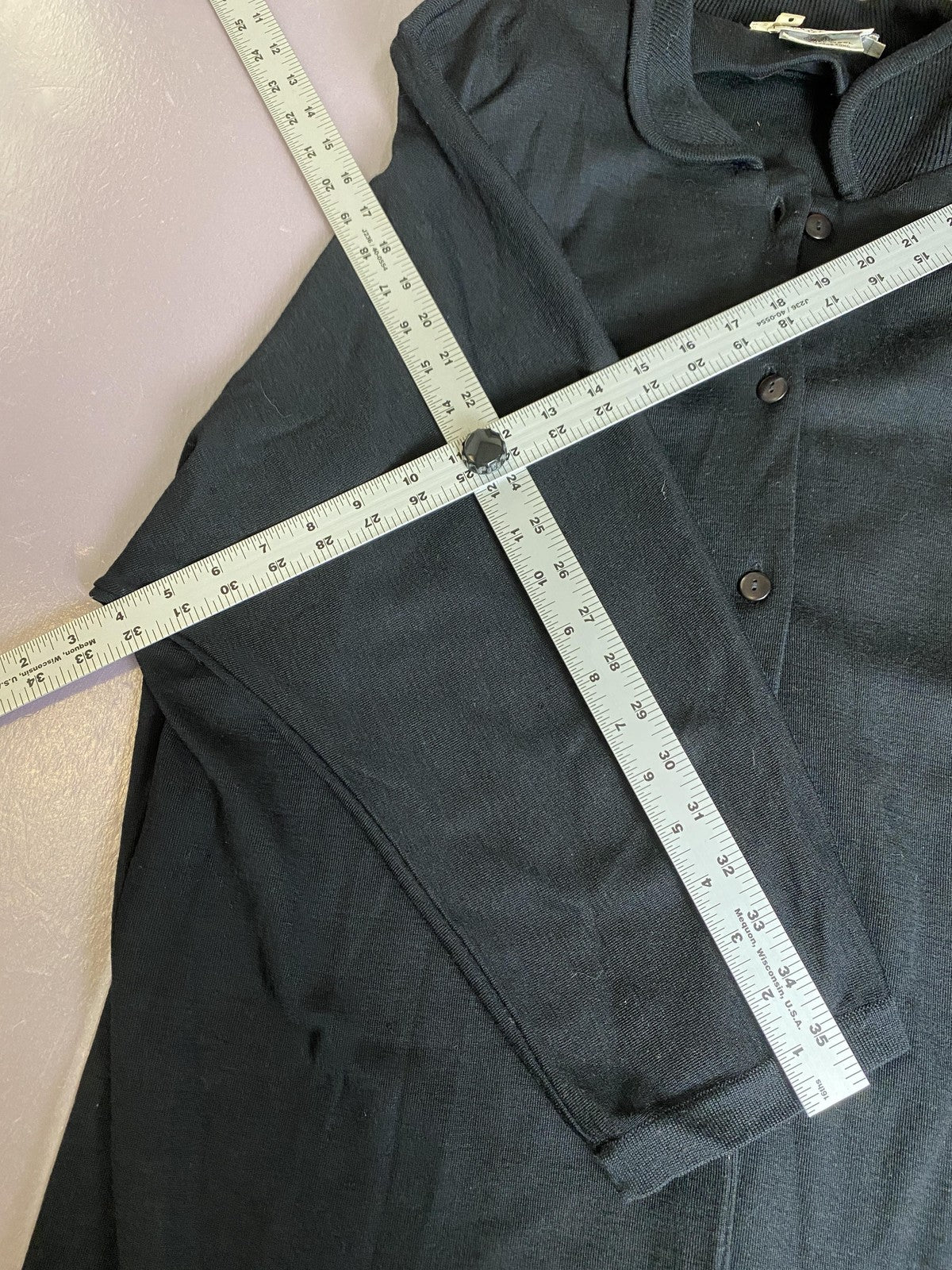 Vintage Bergdorf Goodman Sweater Mens Medium Black Wool Henley Collar Knit