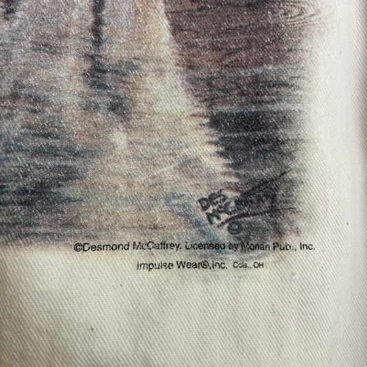 Bay City Sportswear Shirt Mens Medium White Wolf Graphic Desmond McCaffrey Art