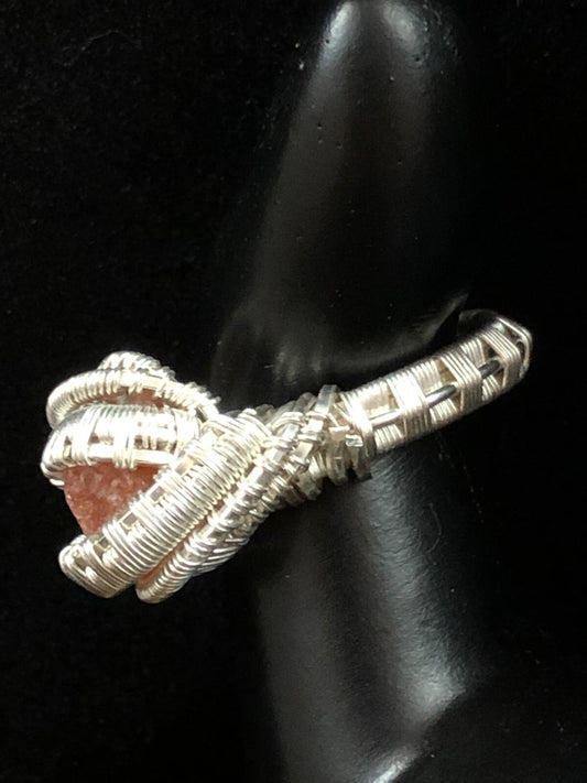 Sunstone Gemstone Ring in .999 Fine Silver Polished Wire Wrap size 7.5
