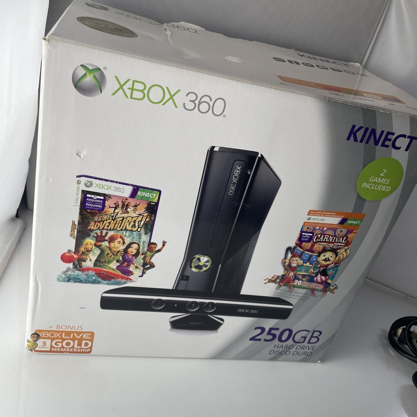XBOX 360 Kinect System 250GB Bundle with Box, Console, Controller, Power, WORKS!
