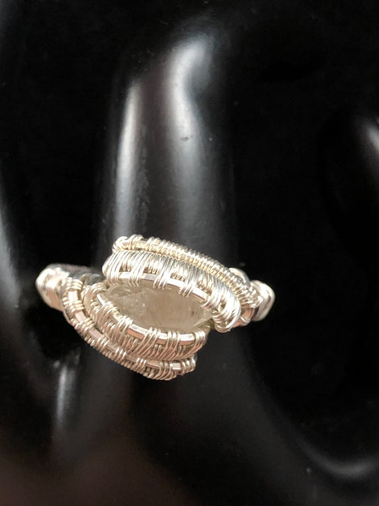 Herkimer Diamond Gemstone Ring in .999 Fine Silver Polished Wire Wrap size 9