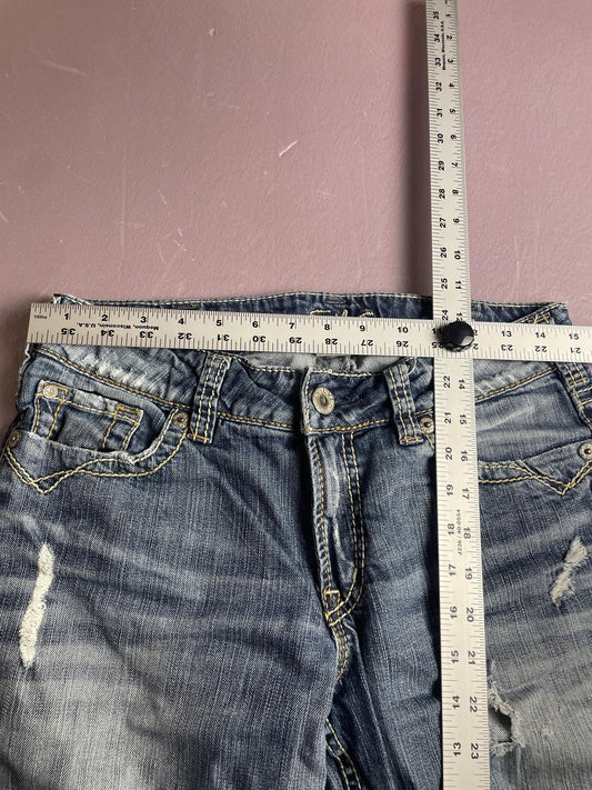 Silver Jeans Co Jeans Womens W30/L30 Blue Suki Surplus Flare Distressed Denim