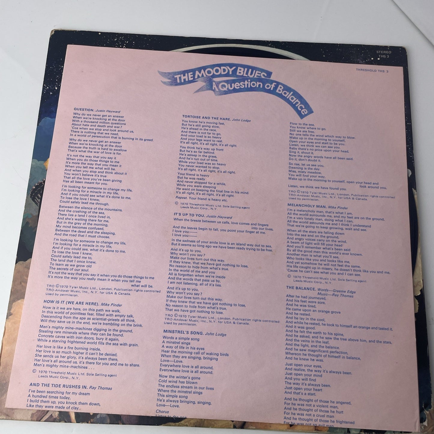 The Moody Blues - A Question Of Balance Vinyl LP - 1970 - Threshold THS 3 VG