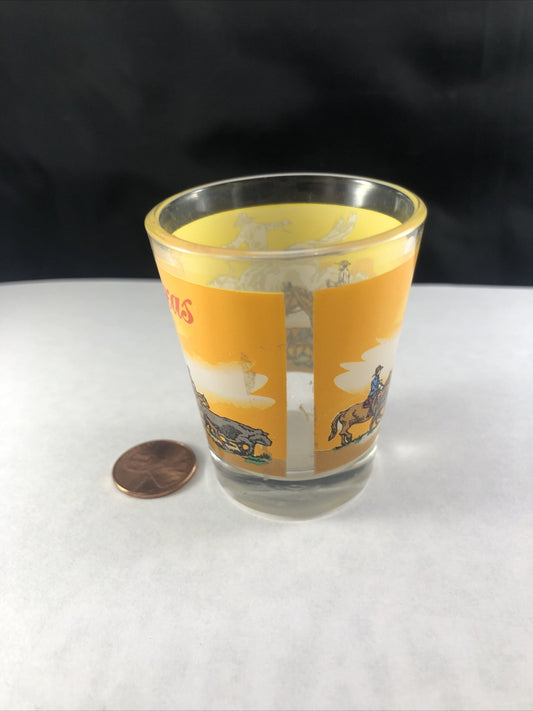 Texas Souvenir Shot Glass White Yellow Cowboys Mustangs COMBINE SHIPPING Cattle