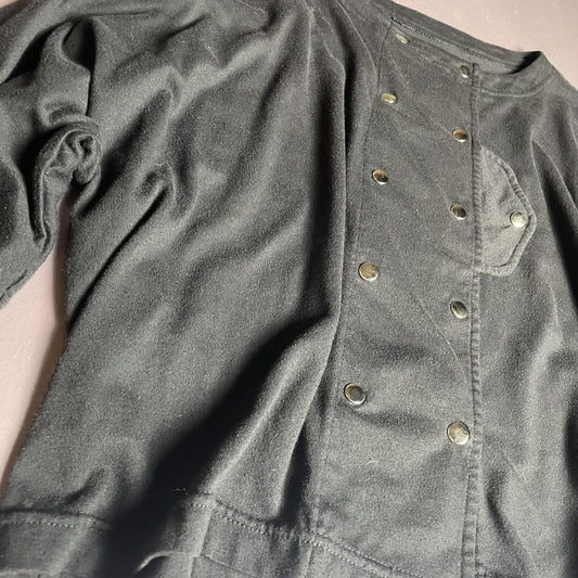 Shirt Womens Large Black Double Breasted Snap Front Cropped Boxy 3/4 Sleeve