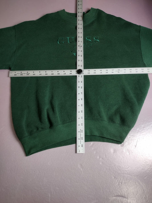 Vintage Guess Jeans Sweatshirt Mens Large Green Made USA Embroidered Logo 90s