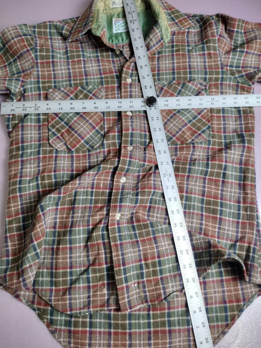 Vintage Outdoor Exchange Shirt Mens Medium Green Brown Plaid Wool Lined 80s