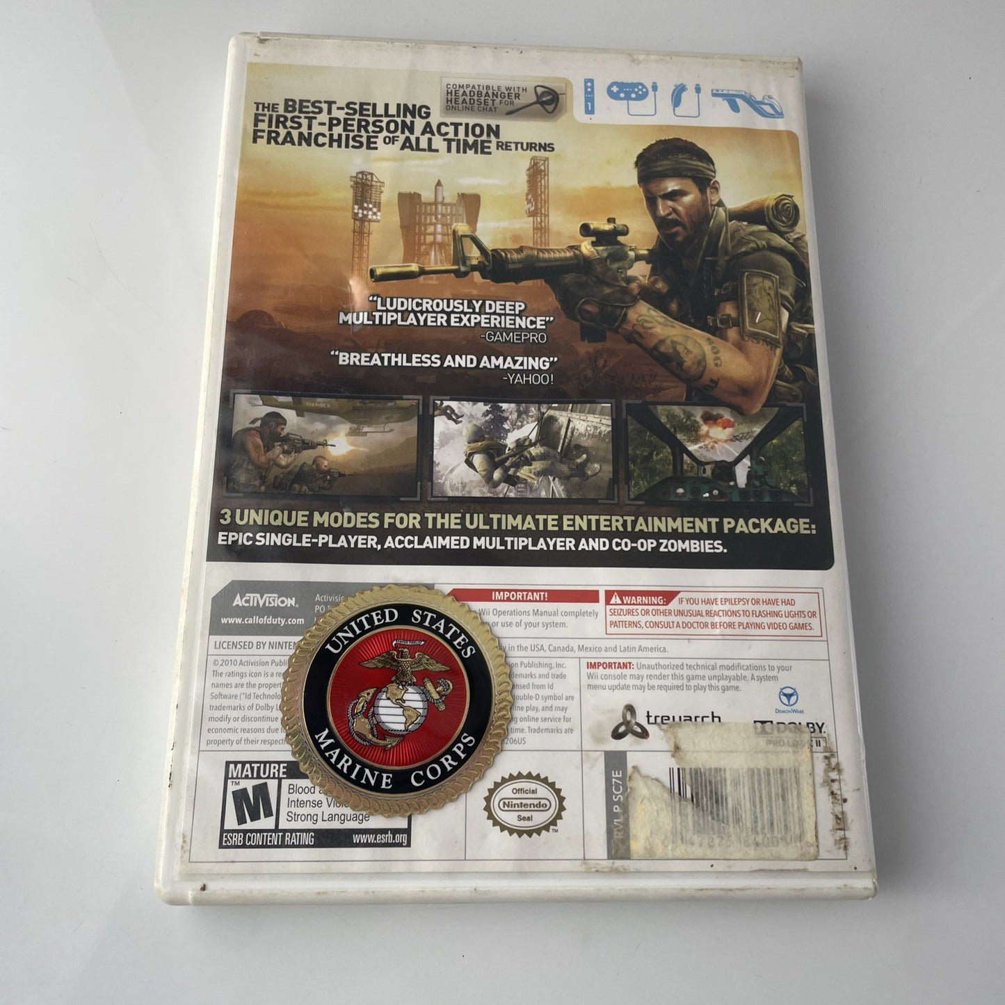 Call of Duty Black Ops (Nintendo Wii) Complete CIB Tested Marine Corps Sticker