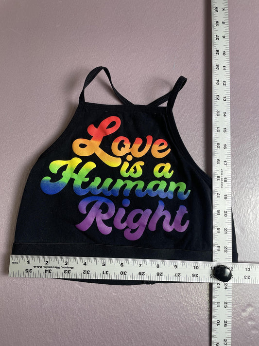 Spencer's Tank Top Womens Small Black Crop Love Is A Human Right Rainbow Pride