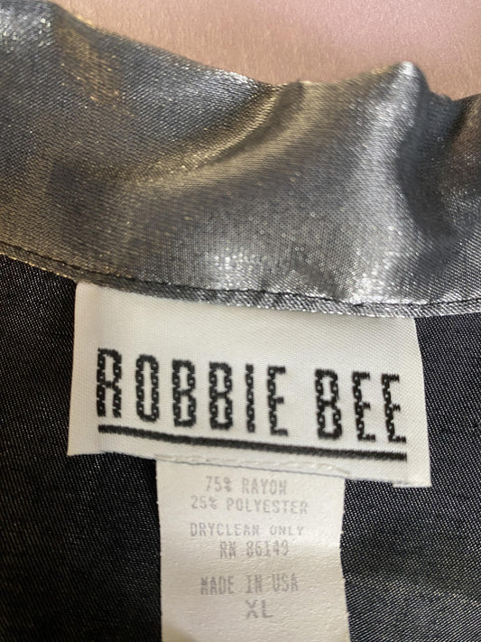 Robbie Bee Shirt Womens XL Silver Metallic Button Up Long Sleeve Blouse Top