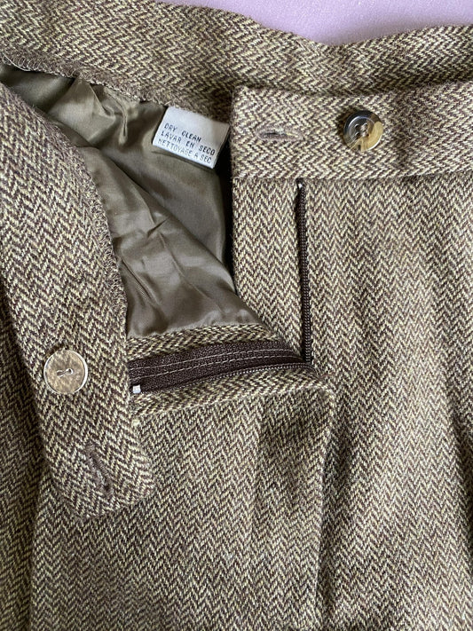 Evan Picone Dress Pants Womens 8 Brown Tweed Herringbone Pleated Cuffed Lined