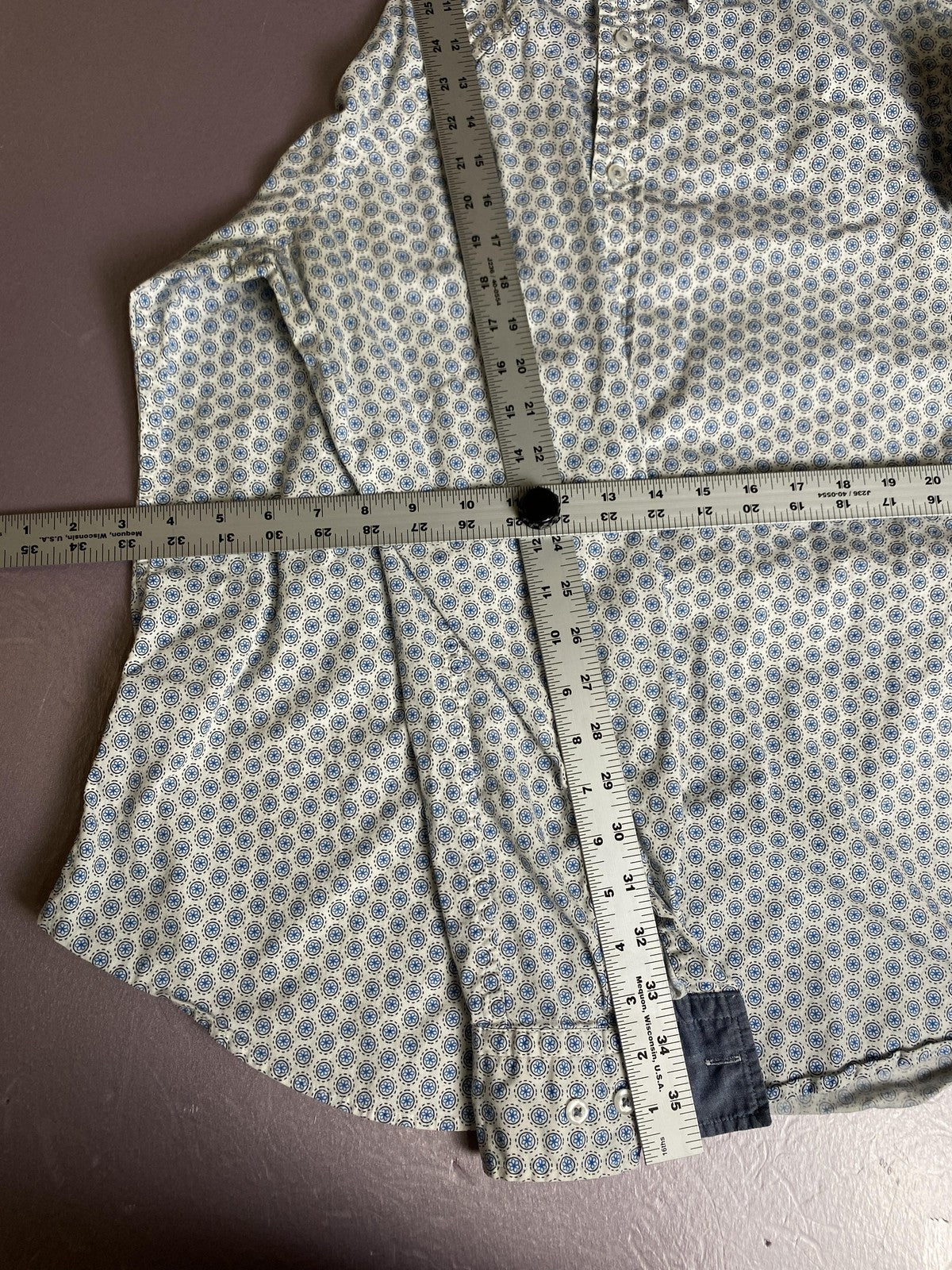 Cremieux Shirt Mens Medium White Blue Geometric Button Up Long Sleeve Stretch