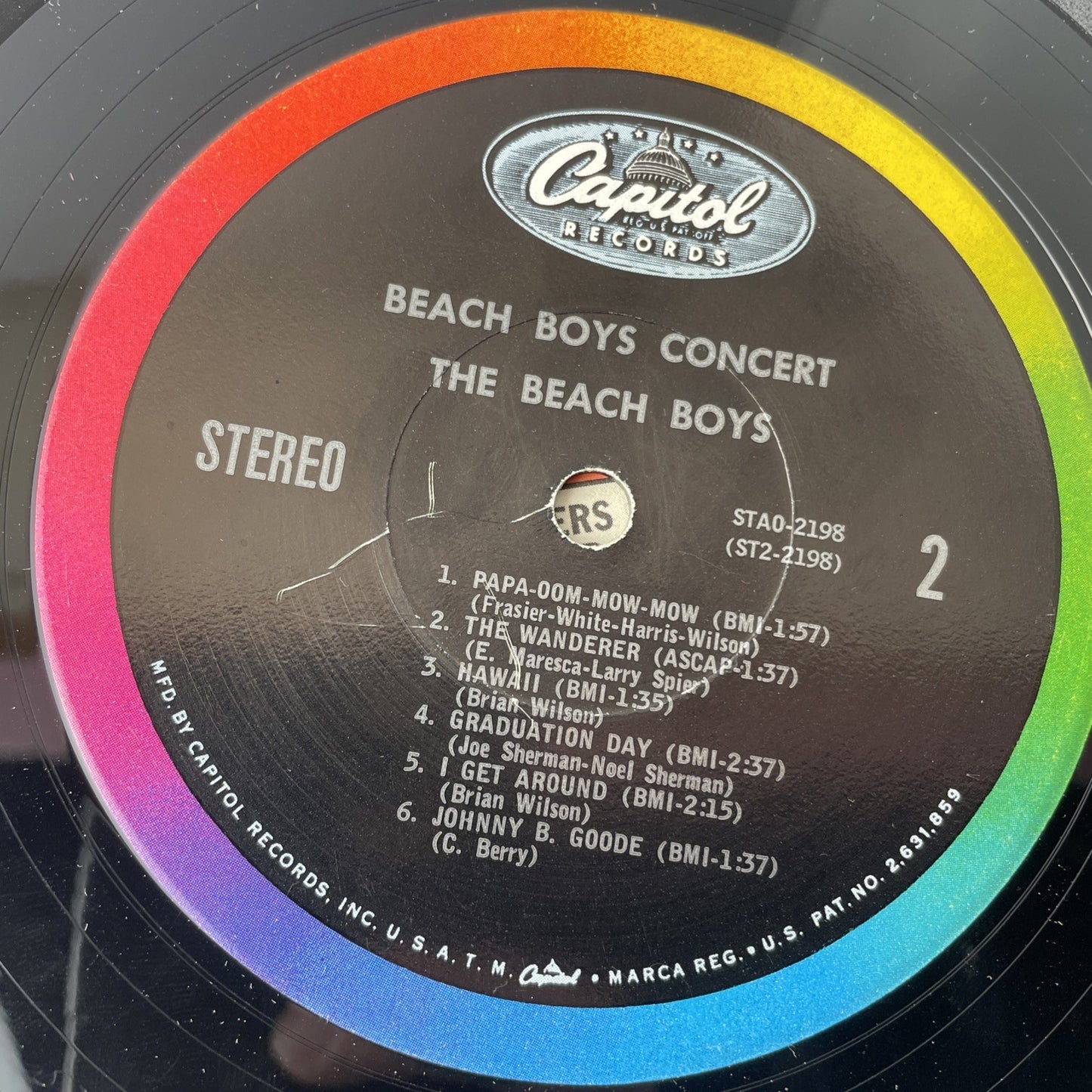 The Beach Boys Concert Vinyl LP 1964 Capitol Records STAO 2198 G+/VG