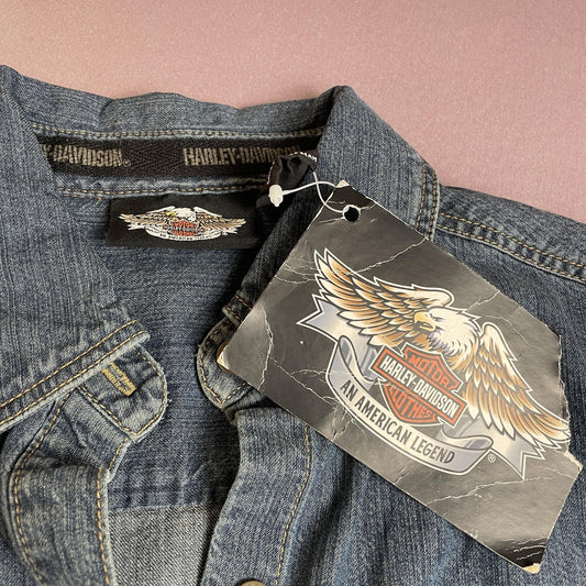 Harley-Davidson Shirt Womens XS Blue Denim Button Down Long Sleeve Western Logo