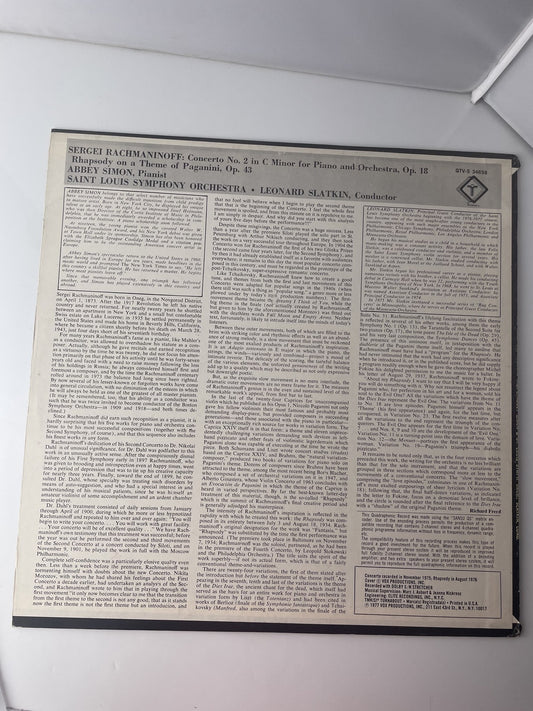 Vintage Rachmaninoff Vinyl LP Turnabout QTV-S 34658 Abbey Simon Leonard Slatkin