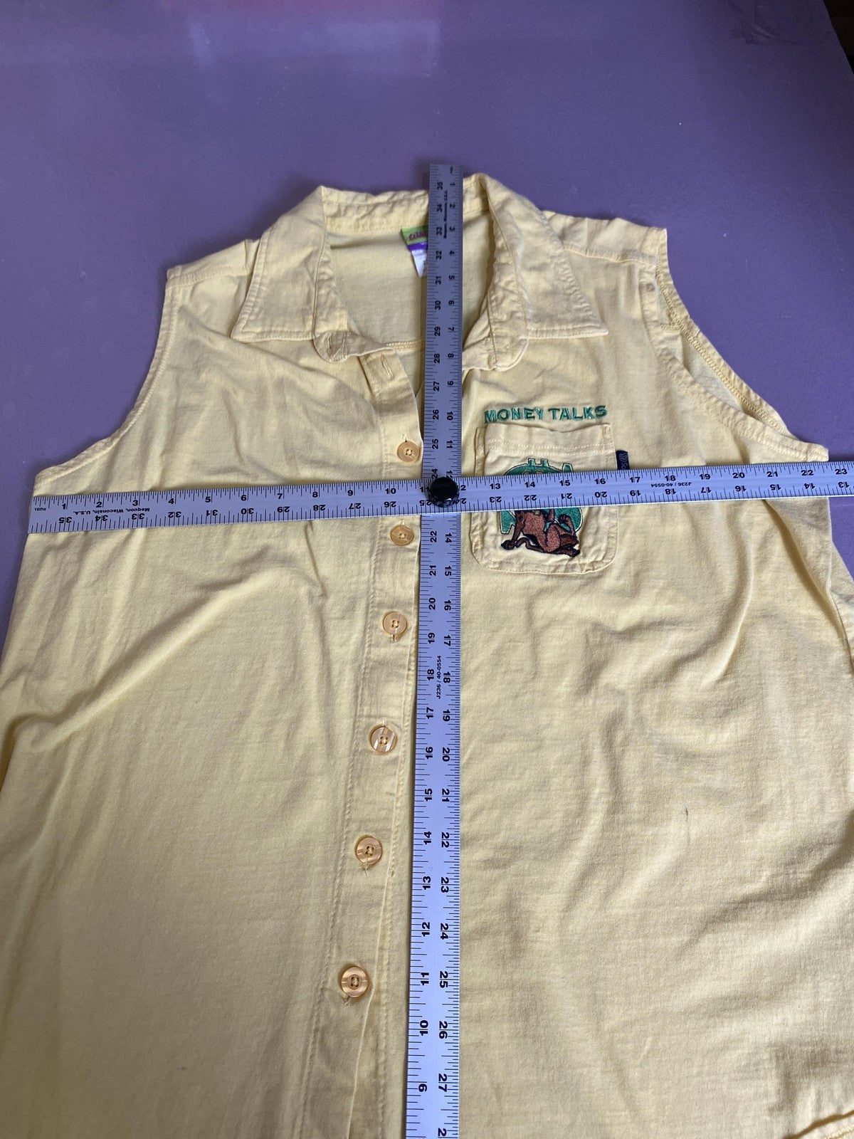 Scooby-Doo Shirt Womens 22/24 Yellow Money Talks Sleeveless Button Front Graphic