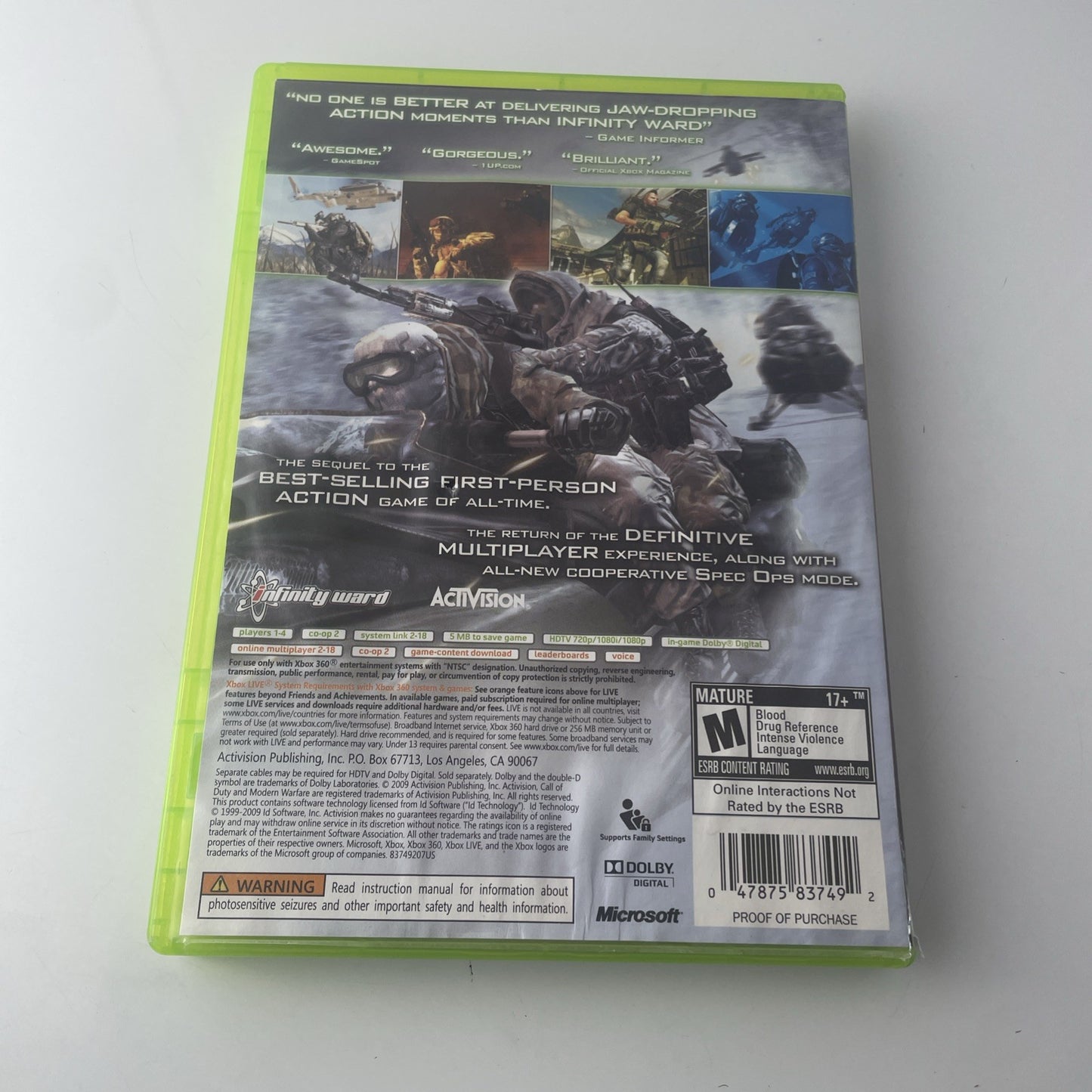 Call of Duty Modern Warfare 2 Xbox 360 Classic Shooter Video Game Original Case