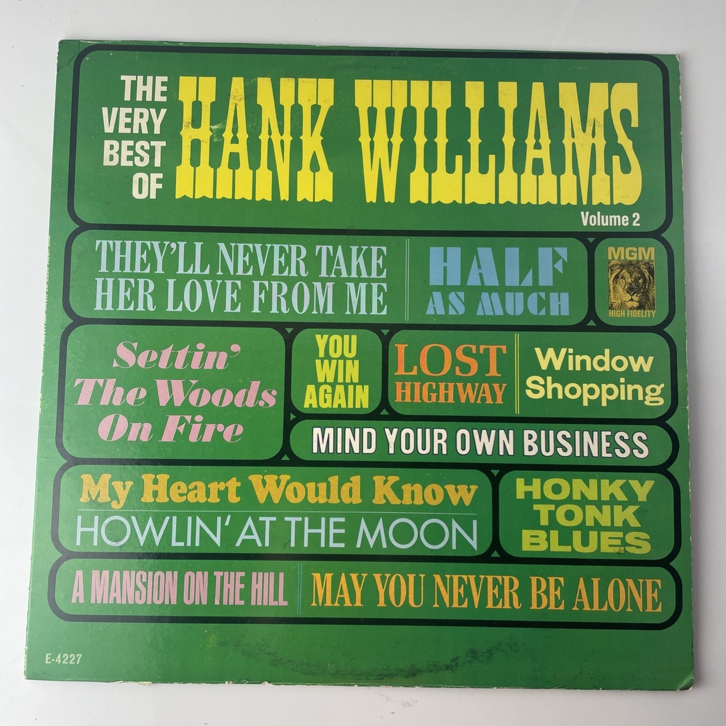 Hank Williams Vinyl LP, MGM Records, 1964, E-4227, The Very Best of... Vol. 2~VG