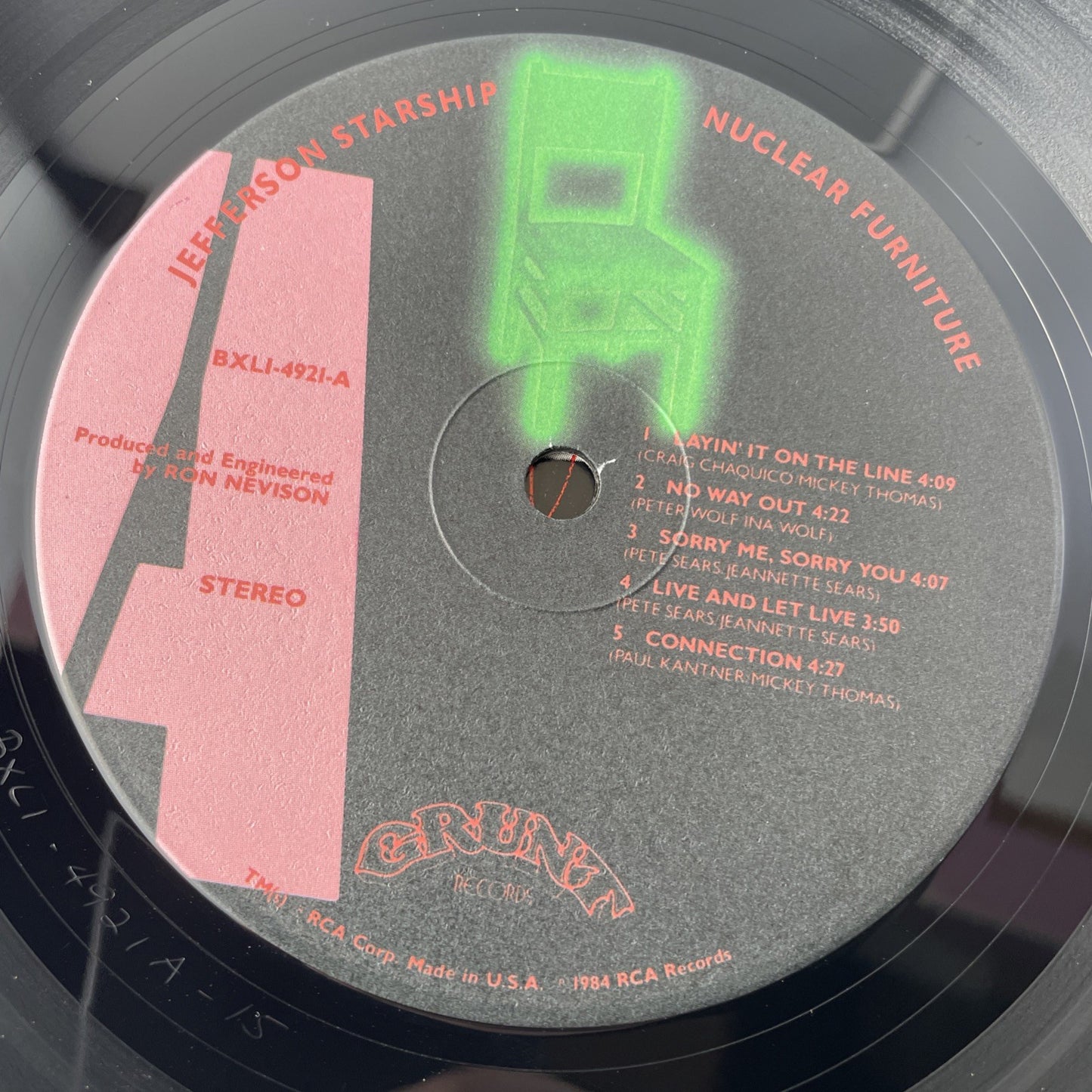 Jefferson Starship – Nuclear Furniture - 1984 Grunt BXL1-4921 Rock Vinyl LP VG