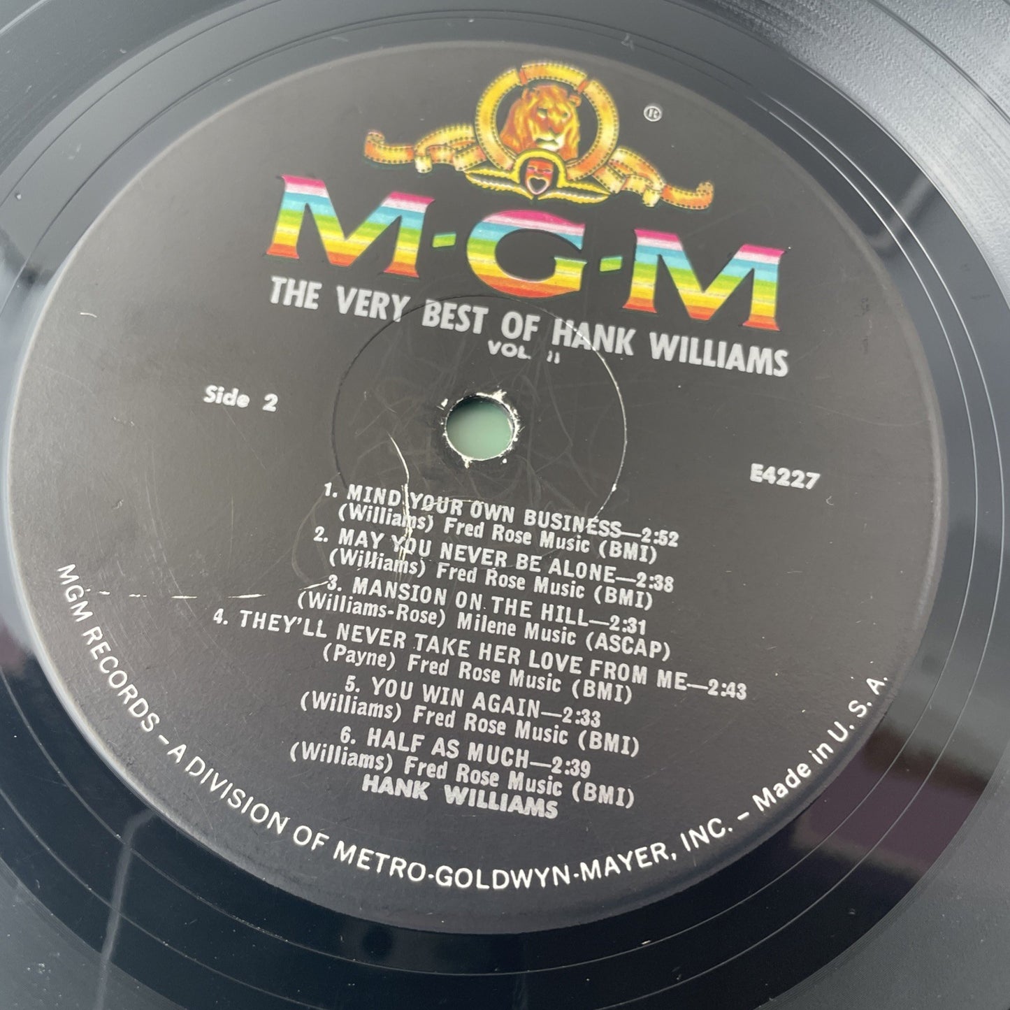 Hank Williams Vinyl LP, MGM Records, 1964, E-4227, The Very Best of... Vol. 2~VG