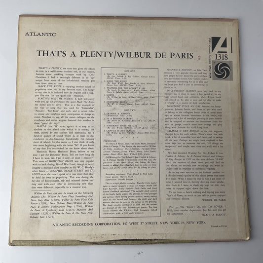 Wilbur De Paris That's A Plenty LP Atlantic 1318 VG 1960 US pressing Rare Scarce