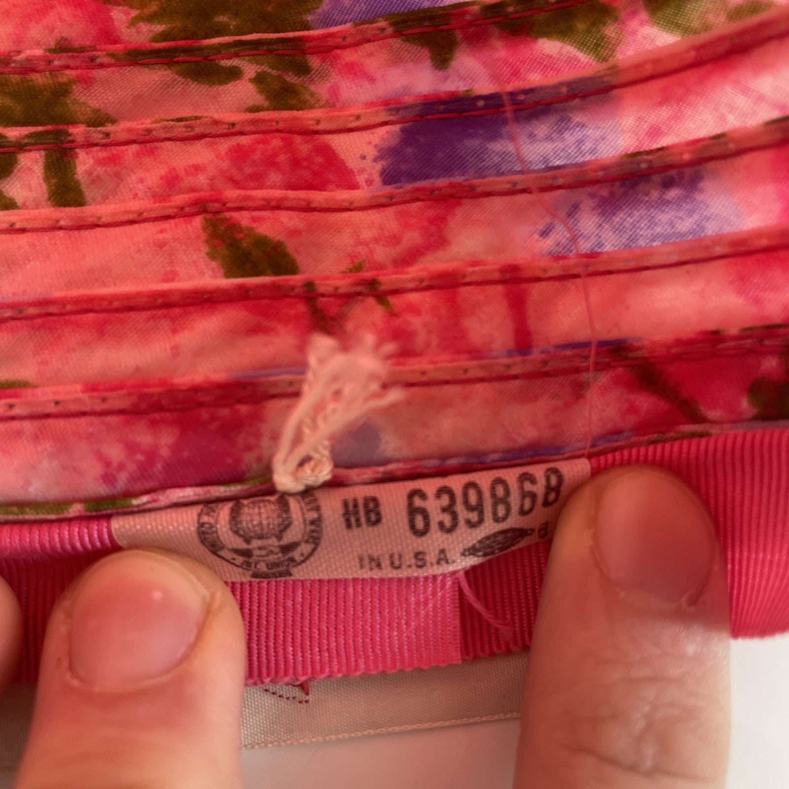 True Vtg Valerie Modes 22 UNION LABEL Pink Floral Woven Bucket Hat MOD MCM