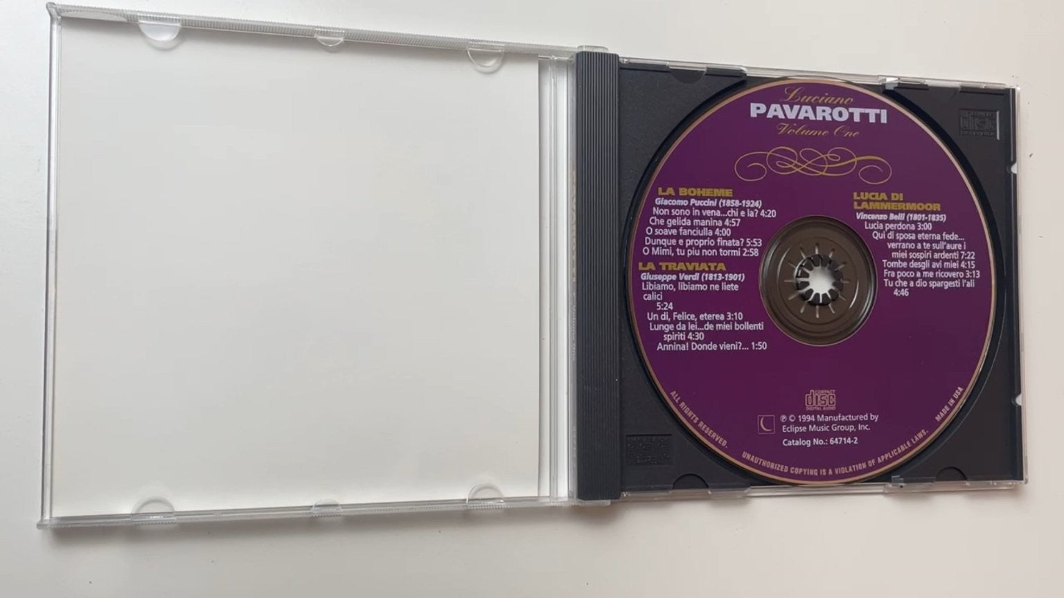 Luciano Pavarotti - Volume One CD 1994 Digitally Remastered Classical Eclipse