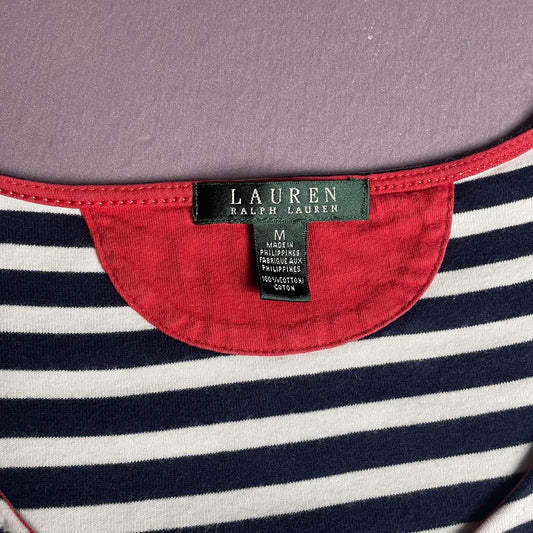 Lauren Ralph Lauren Shirt Womens Medium Navy White Striped Red Zip Nautical Top
