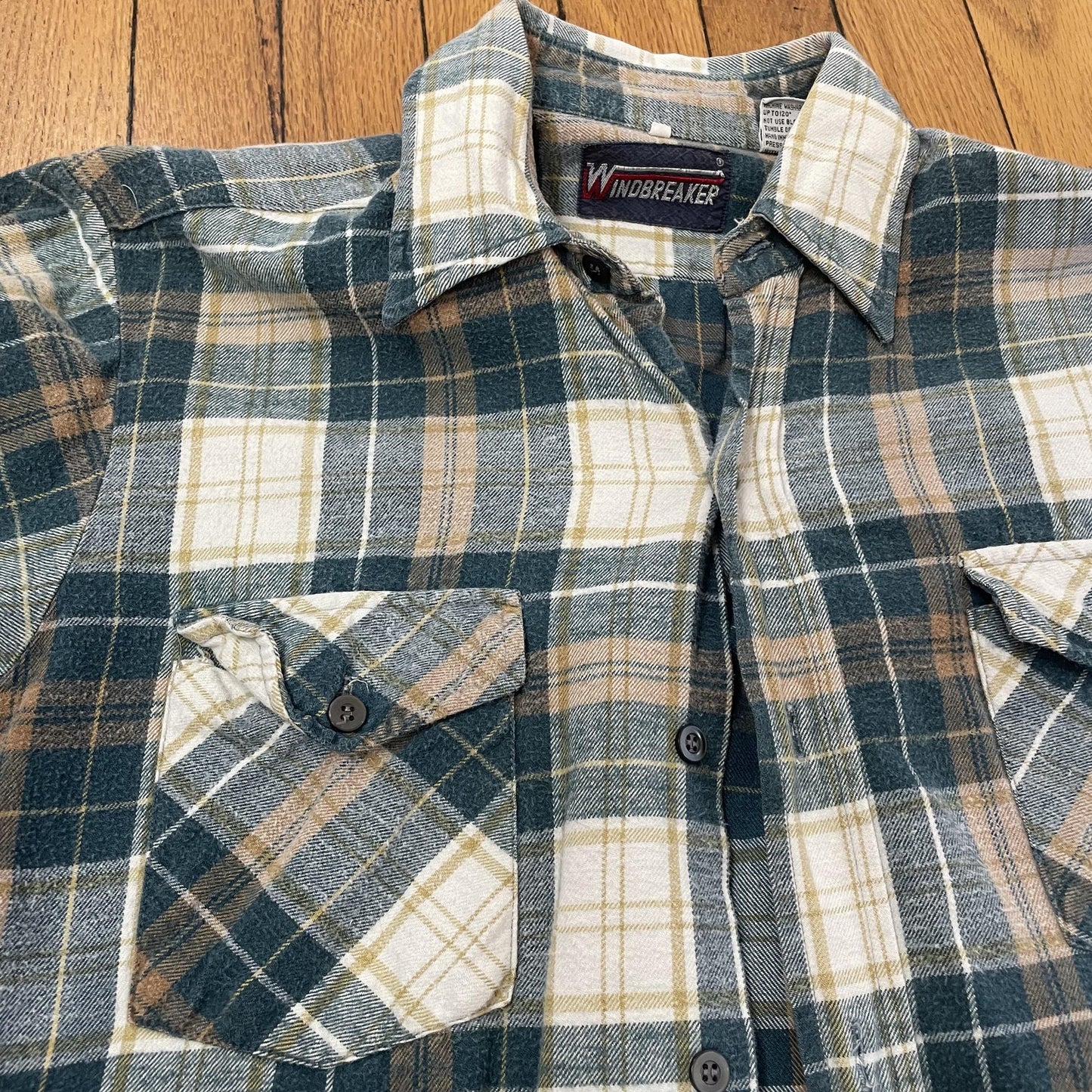Windbreaker Shirt Mens Medium Plaid Flannel Button Up Pockets Casual