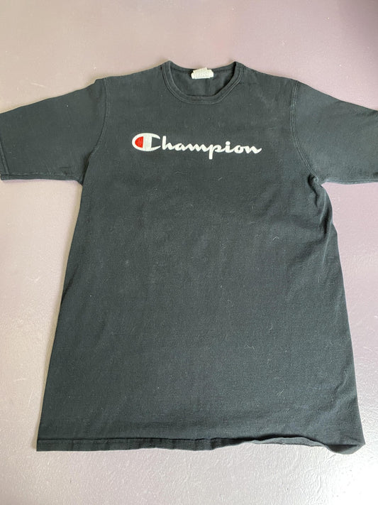 Champion Shirt Mens Large Black Script Spell Out Logo Graphic Tee T-Shirt