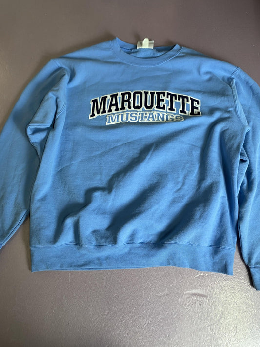 Marquette Mustangs Sweatshirt Mens Large Blue Champion Fleece Pullover Crewneck