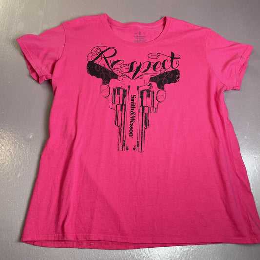 Smith & Wesson Shirt Womens 2XL Pink Respect Pistols Graphic Tee T-Shirt Guns