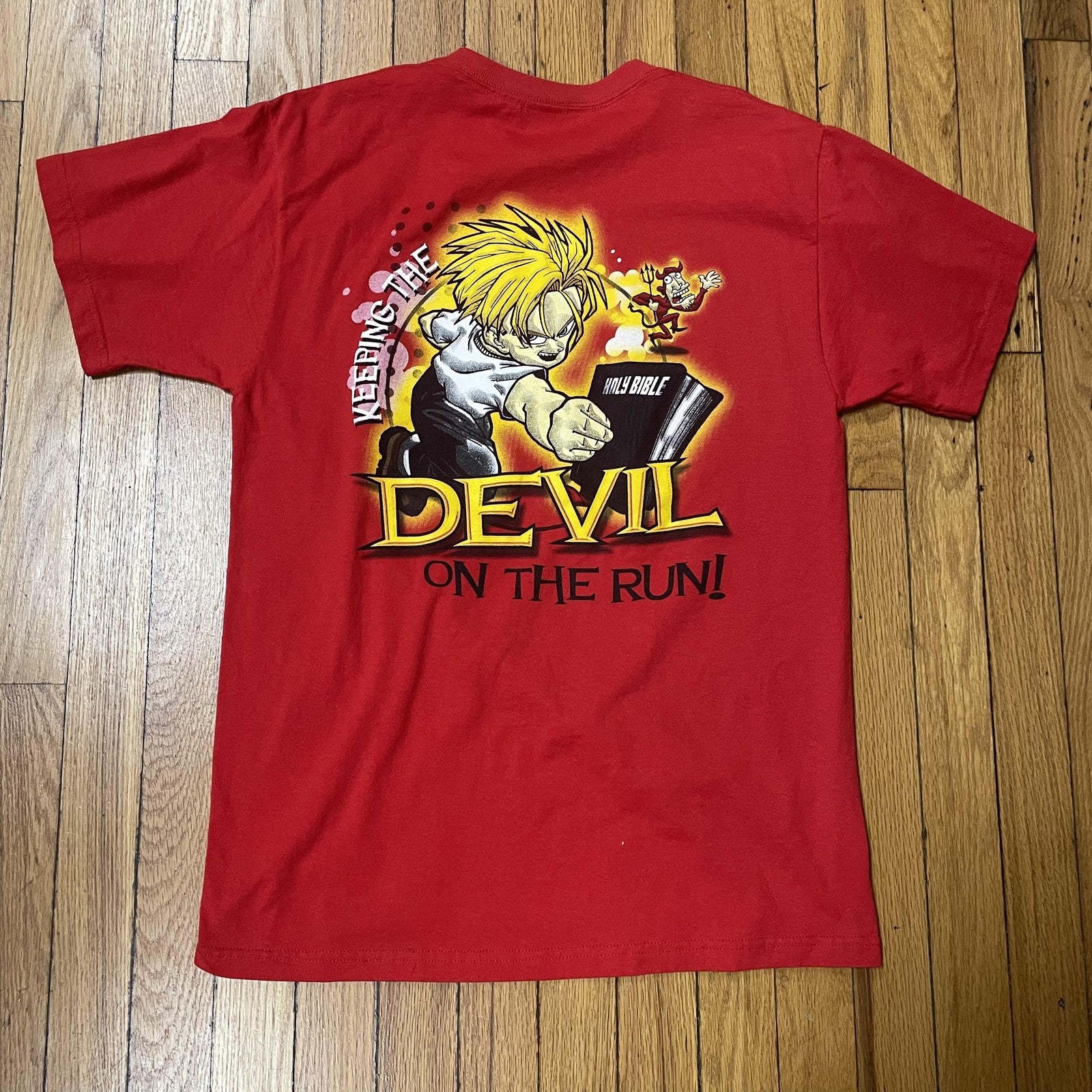DBZ Dragonball Z Christian Church Shirt Mens Medium Red Graphic Tee Bible
